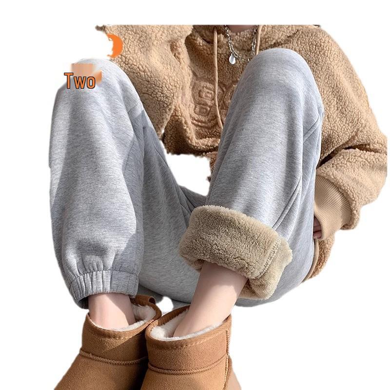 Women's High-Waist Fleece-Lined Cuffed Sweatpants - Thick Grey Joggers for Autumn/Winter 2024