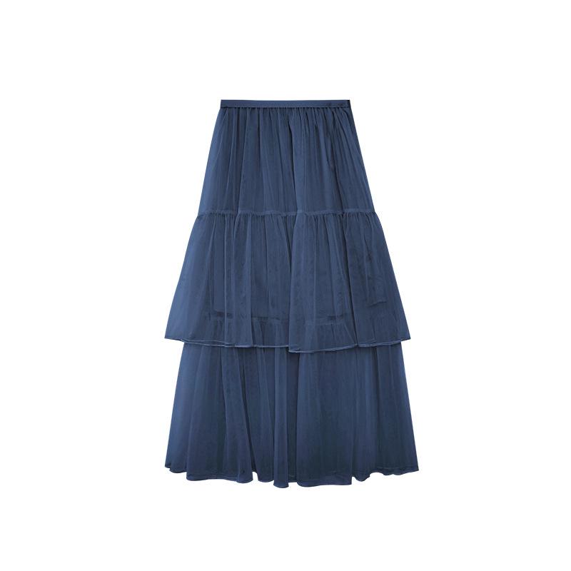 2025 Summer French Socialite Mesh Midi Skirt - Fashionable See-Through Design for Women