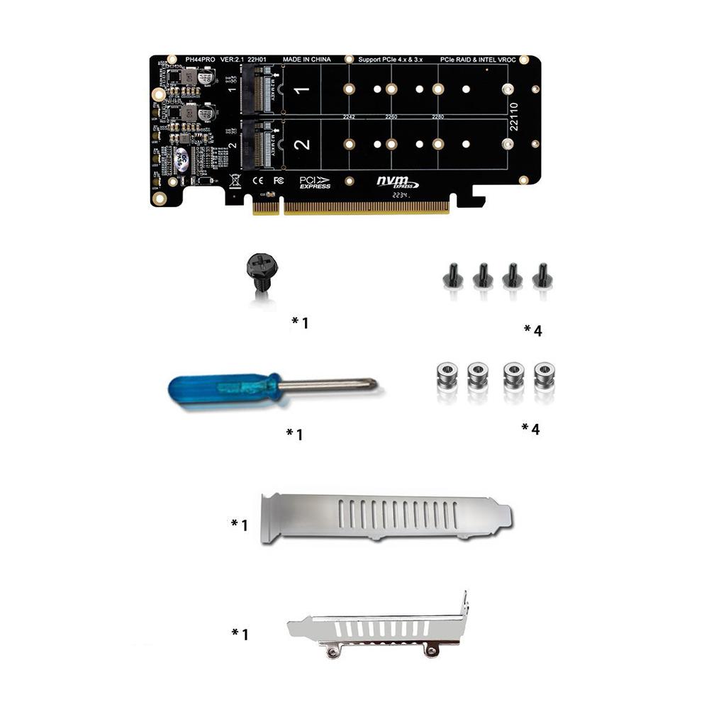 PCIE X16 to M.2 M-key NVME Converter 2230 2242 2260 2280 NVME SSD 2U Server 4.0 Bifurcation RAID Expand Card for PC Computer