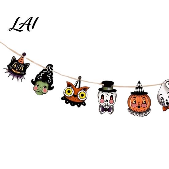 Halloween Party Decorations 8Pcs Bunting Banner Pumpkin Ghost Bat Witch Cartoon Hanging Garland Cute Props Retro Wooden Wall Flag for Home
