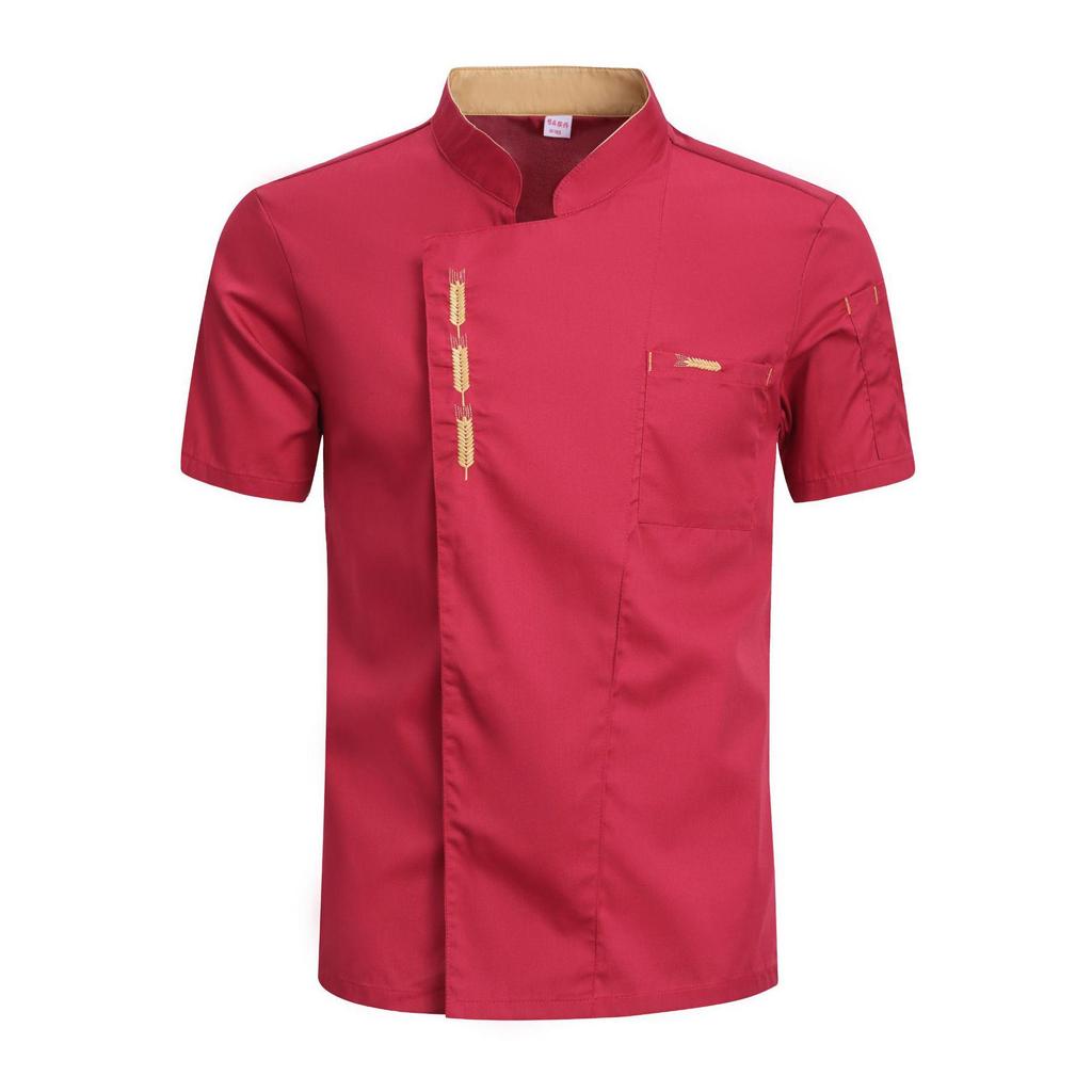 Summer  Men Short Sleeve Chef Jacket Black Uniform Chef Coat Apron Work Clothes Logo Chef Shorts Breathable Restaurant Kitchen