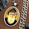 Orthodoxe Kirche Heiliger Charbel Glasmedaille Anhänger Halskette für Frauen Männer Edelstahl Goldfarbe Amulett Schutz Schmuck