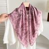 White polka dot peony flower small square scarf cotton and linen silk scarf women's high-end neck yarn air-conditioned room scarf shawl thin