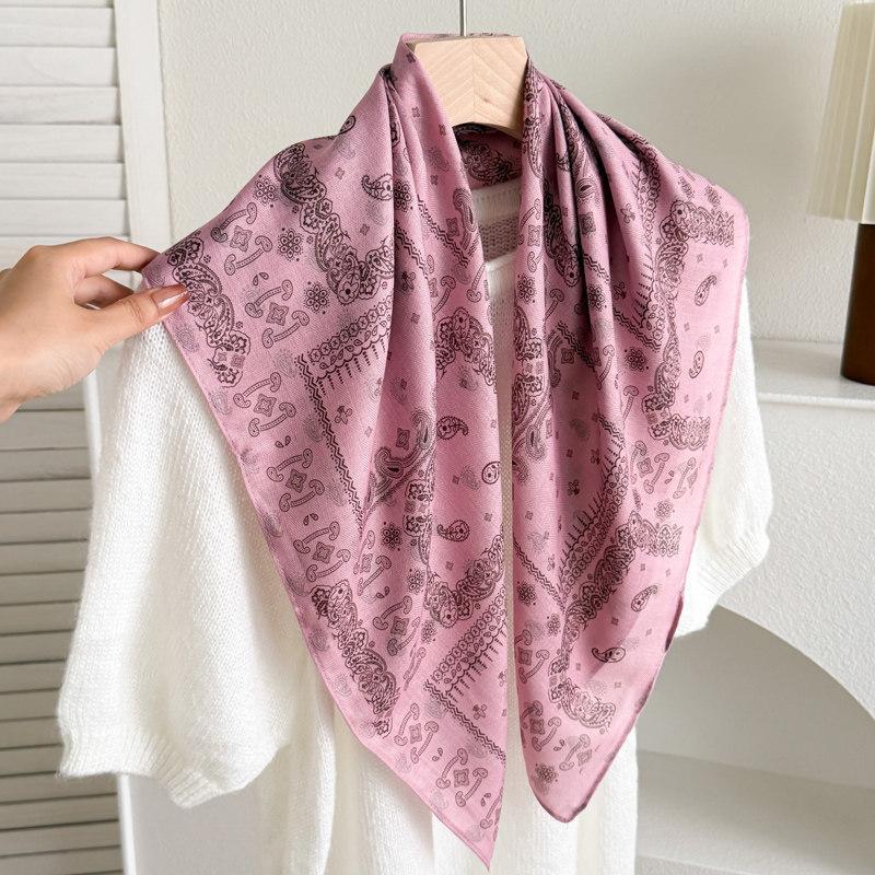 White polka dot peony flower small square scarf cotton and linen silk scarf women's high-end neck yarn air-conditioned room scarf shawl thin
