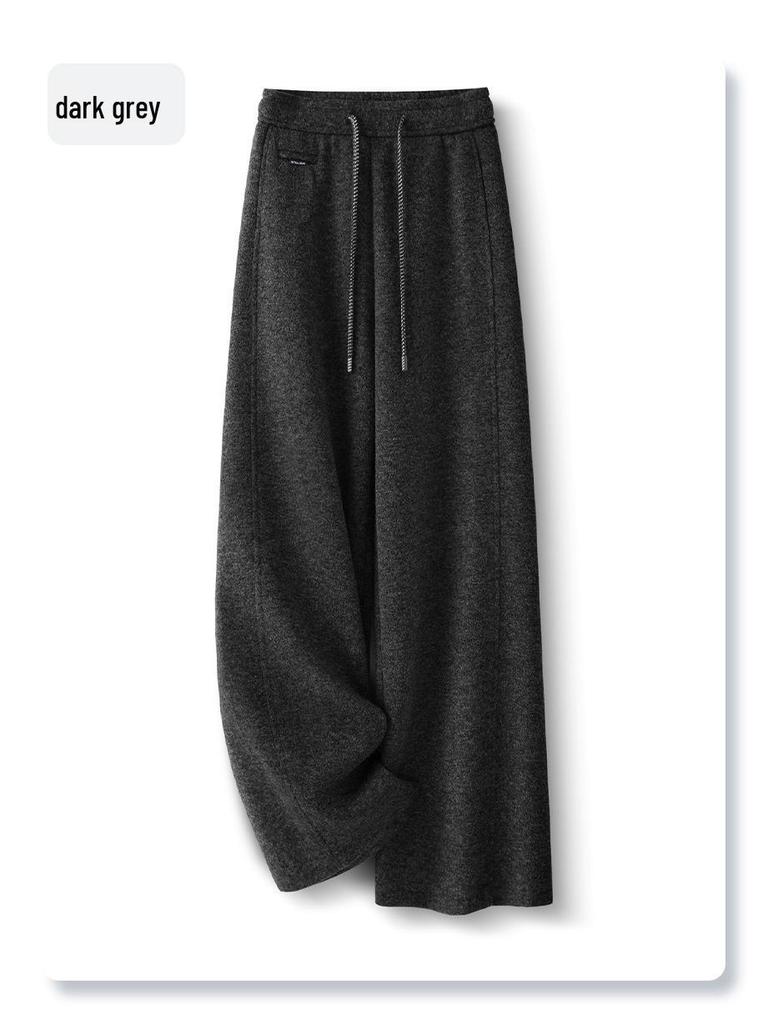 2025 Women's Gray Wide-Leg Wool Pants: Winter Thickened, Soft, and Stylish with a Casual, Drape Design