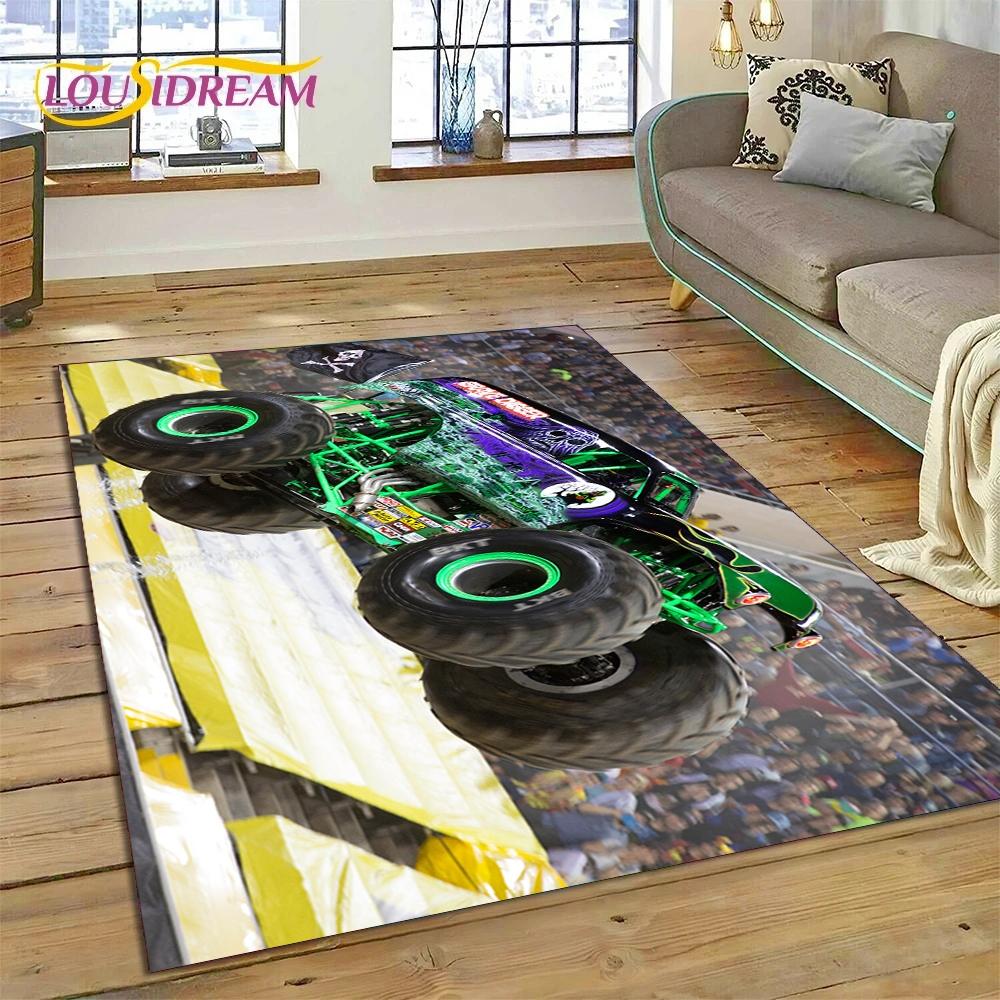Tapete Cartoon Monster Truck Monster Jam para Sala de Estar Quarto Decoração de Casa, Tapete de Chão Antiderrapante Decoração para Sofá Capacho