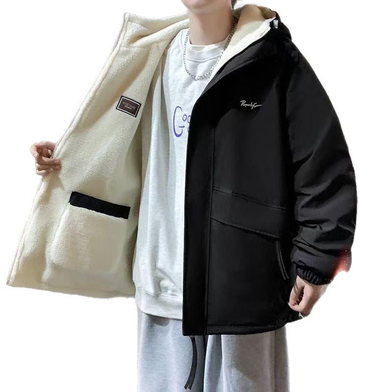 Men's Lambswool Hooded Jacket: Double-Sided, Velvet-Lined, Casual Loose Fit for Autumn/Winter
