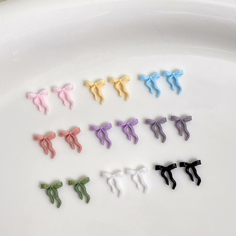50Pcs Waved Ribbon Bows Nail Art Decorations Solid Color Bowknots Resin Nail Art Decorations For Diy Hairpin Nails Parts