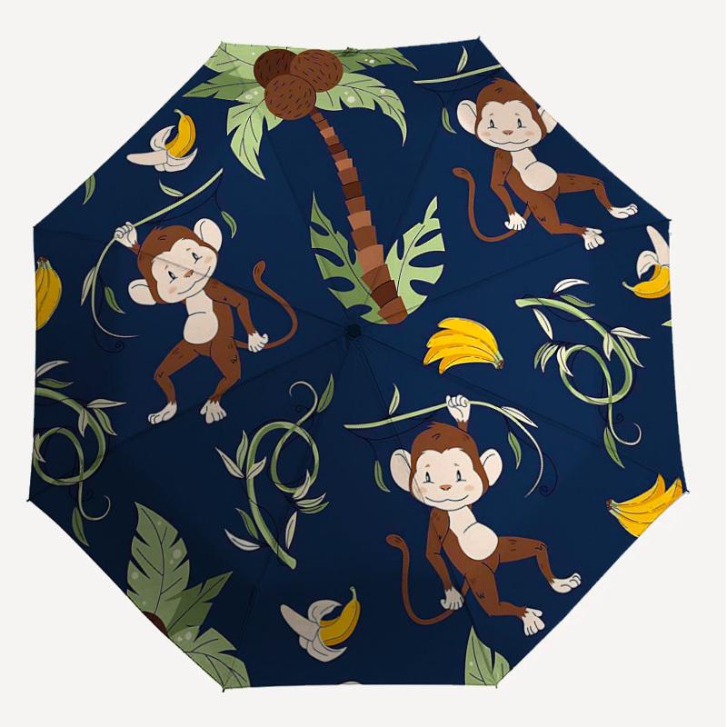 1PC Monkey Banana Umbrella-8-Rib Reinforced, Automatic Open, Lightweight & Durable, Cute Fashion Accessory for Outdoor-T359