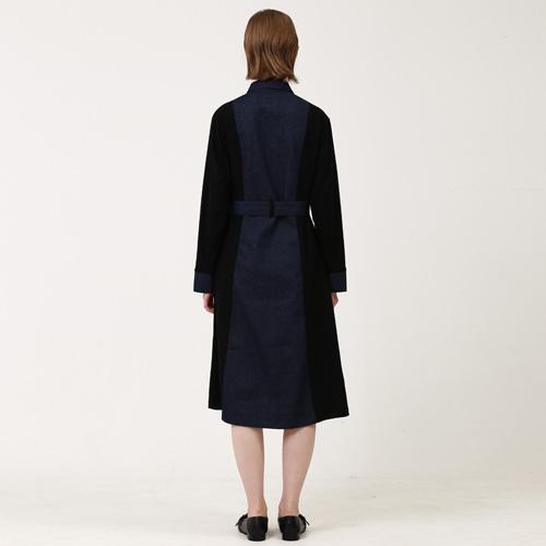 Bunderghost Denim Color Block Pleated Long Dress Black