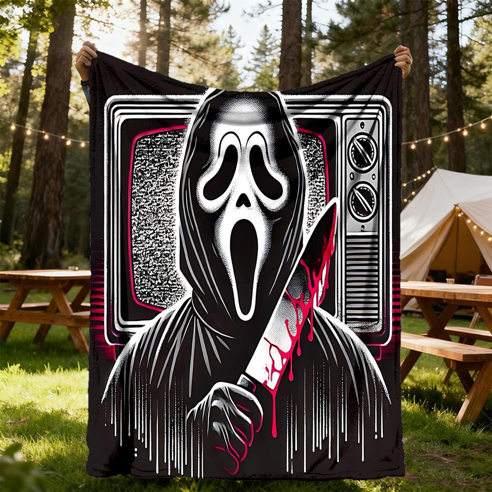 1PC Ghostface Scream Outdoor Flannel Throw Blanket - HD Printed Lightweight Soft Warm All-Season Blanket for Sofa, Bed, Travel, Camping 039