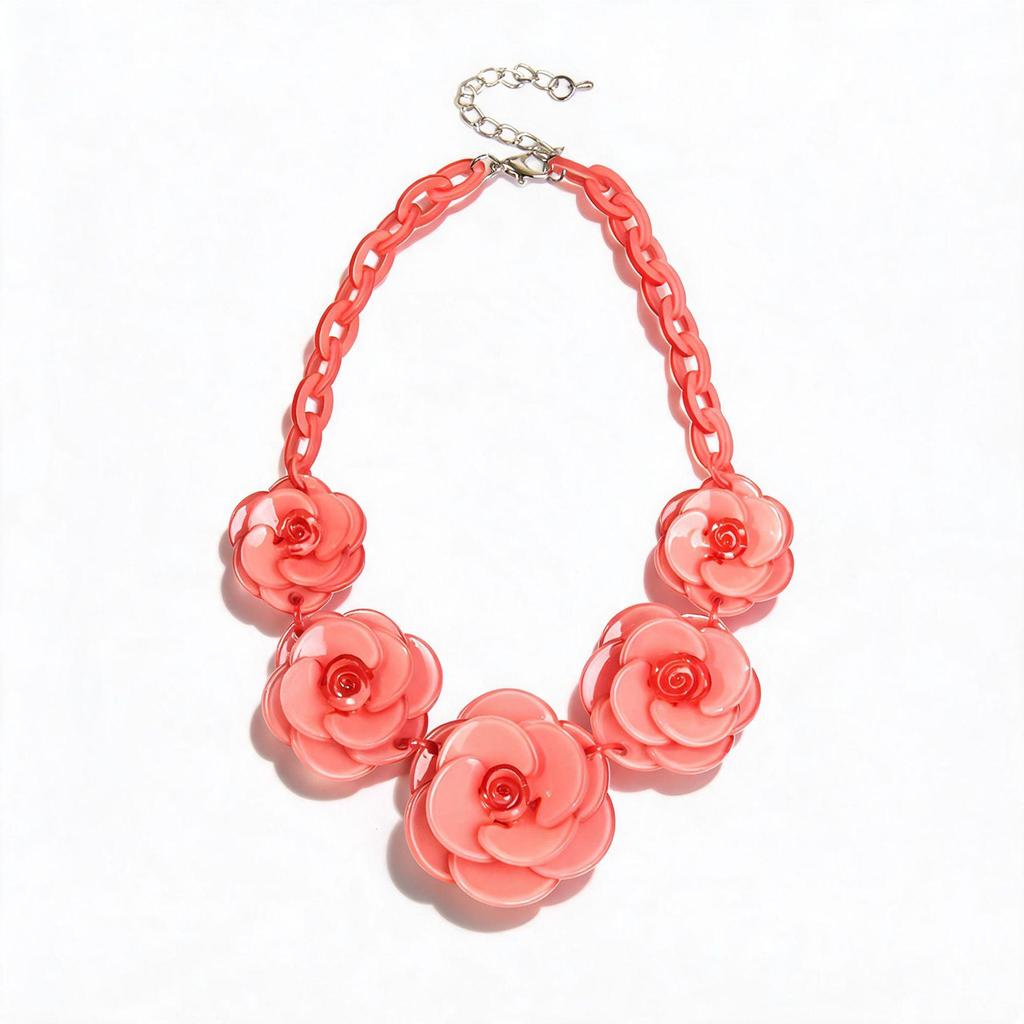 Collana Boema con Fiore in Acrilico - Catena Colorata per Maglione a Forma di Rosa