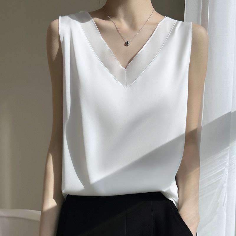 

Women s Silk V-Neck Camisole - Summer Mesh & Satin Innerwear Shirt Large
