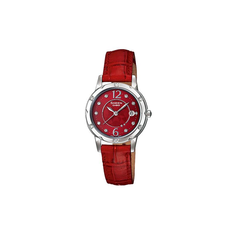 

Casio CASIOSHEEN series three-hand series gentle and exquisite design quartz business quartz movement leather strap Japanese and Korean SHE-4021L-4AQ червоний