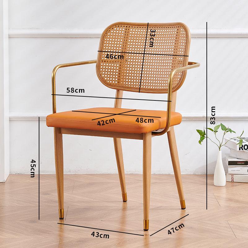 Nordic Light Luxury Wrought Iron Rattan Dining Chair - European Style for Home, Hotel, Cafe, or Leisure.