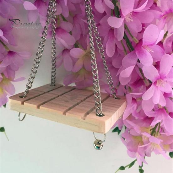 Wooden Hanging Swing Hammock Hamster Squirrel Parrot Pet Chain with Bell Toy