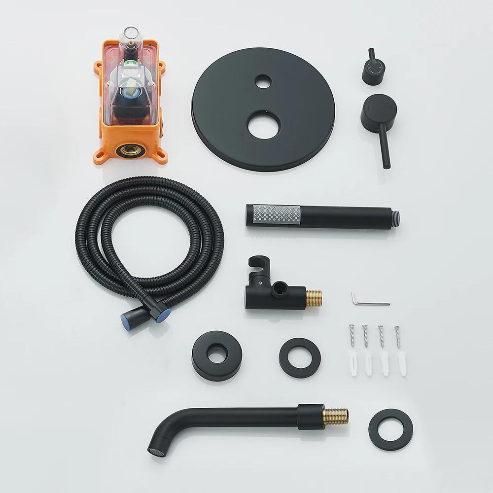 Matte Black Bathroom Shower Systerm Bathtub Faucet Wall Mount Brush Gold 2 Ways Bathtub Mixer Shower Set Mixer Tap