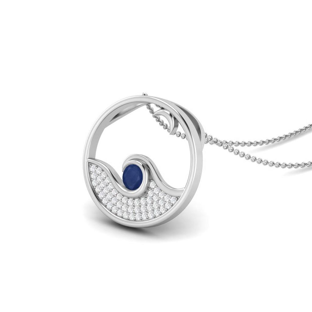 Blue Sapphire Ocean Wave Necklace- Sterling Silver