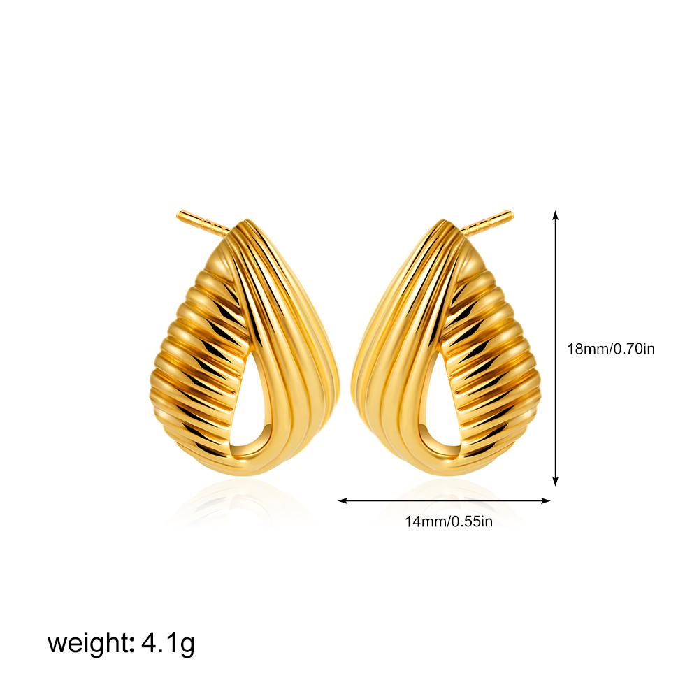 

Vintage Stainless Steel Striped Hollow Waterdrop Stud Earrings Chunky Teardrop Texture Earring Versatile Personality Zircon New