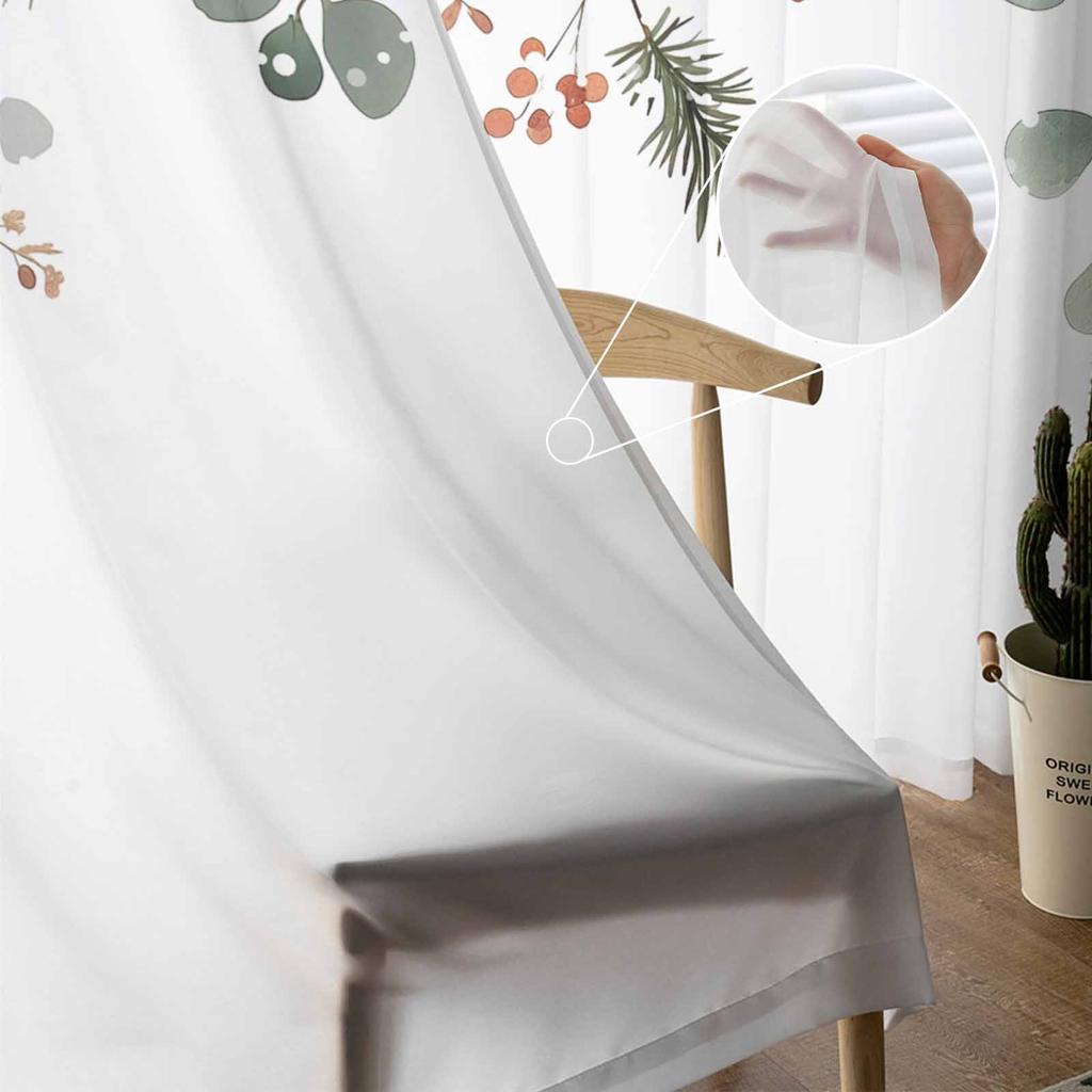 Christmas Plants Eucalyptus Leaves Berries Snowflakes Sheer Curtains Gauze Curtain for Living Room Bedroom Voile Yarn Curtains