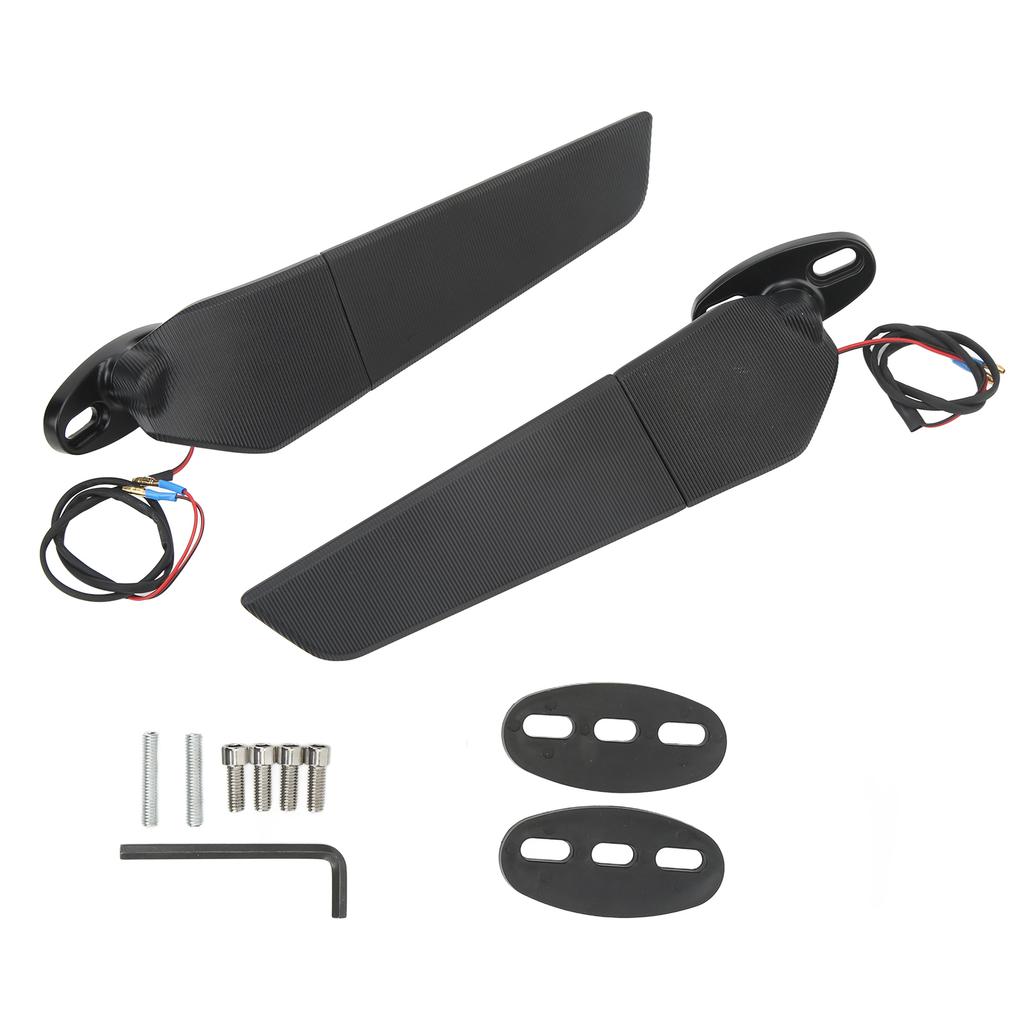 Pair Motorcycle Rearview Mirror Swivel Side Wing Mirror with LED Light 360 Degree Rotatable for