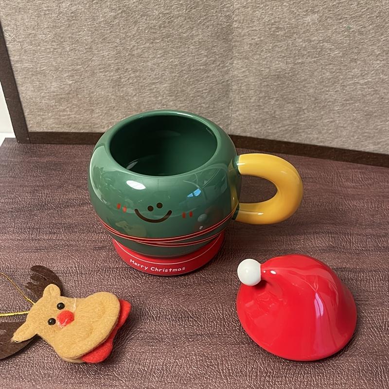 Festive Green/Orange Christmas Cups , Hand Wash Only, Insulated Ceramic with Santa and Reindeer Designs, Non Slip, Reusable for Hot and Cold Drinks