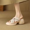 Krazing Pot Schaffell Pantoletten Peep Toe Blockabsätze Sommerschuhe Europäisches Design Plateau Wasserdicht Damen Sandalen
