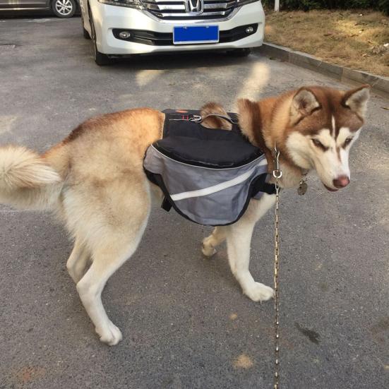 Saddle Bag Dog Backpack Adjustable Pet Carrier Hiking Camping Vest with Pockets