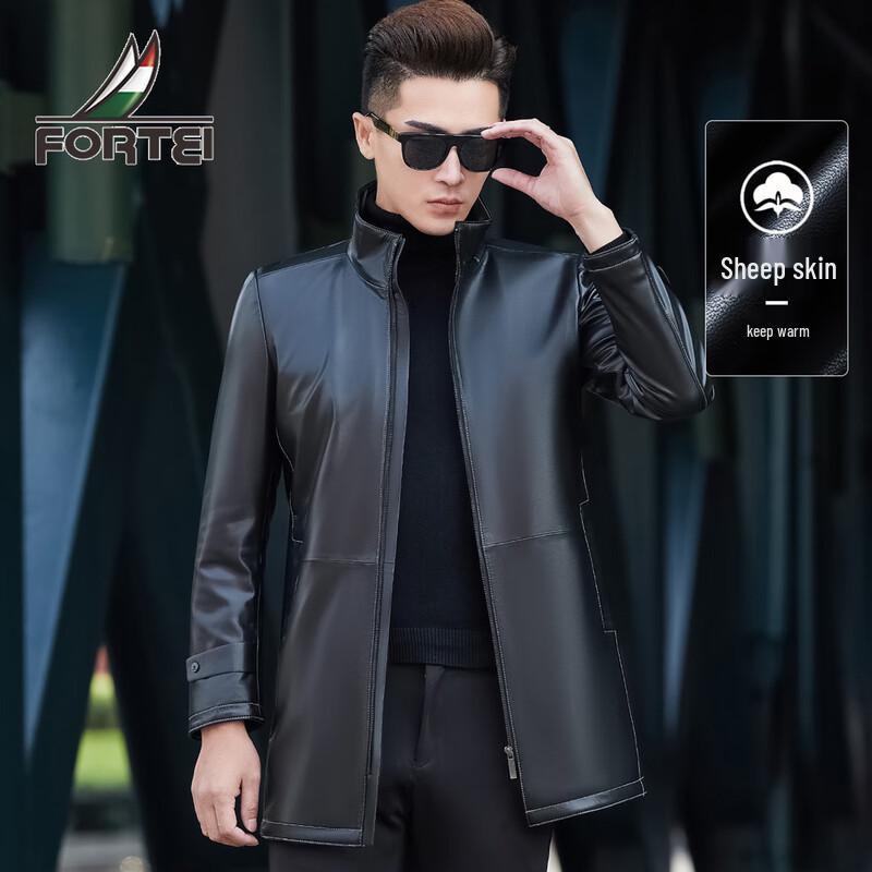 

Futing Men s Mid-length Windproof Lapel Genuine Sheepskin Leather Jacket L 50(175/92A)