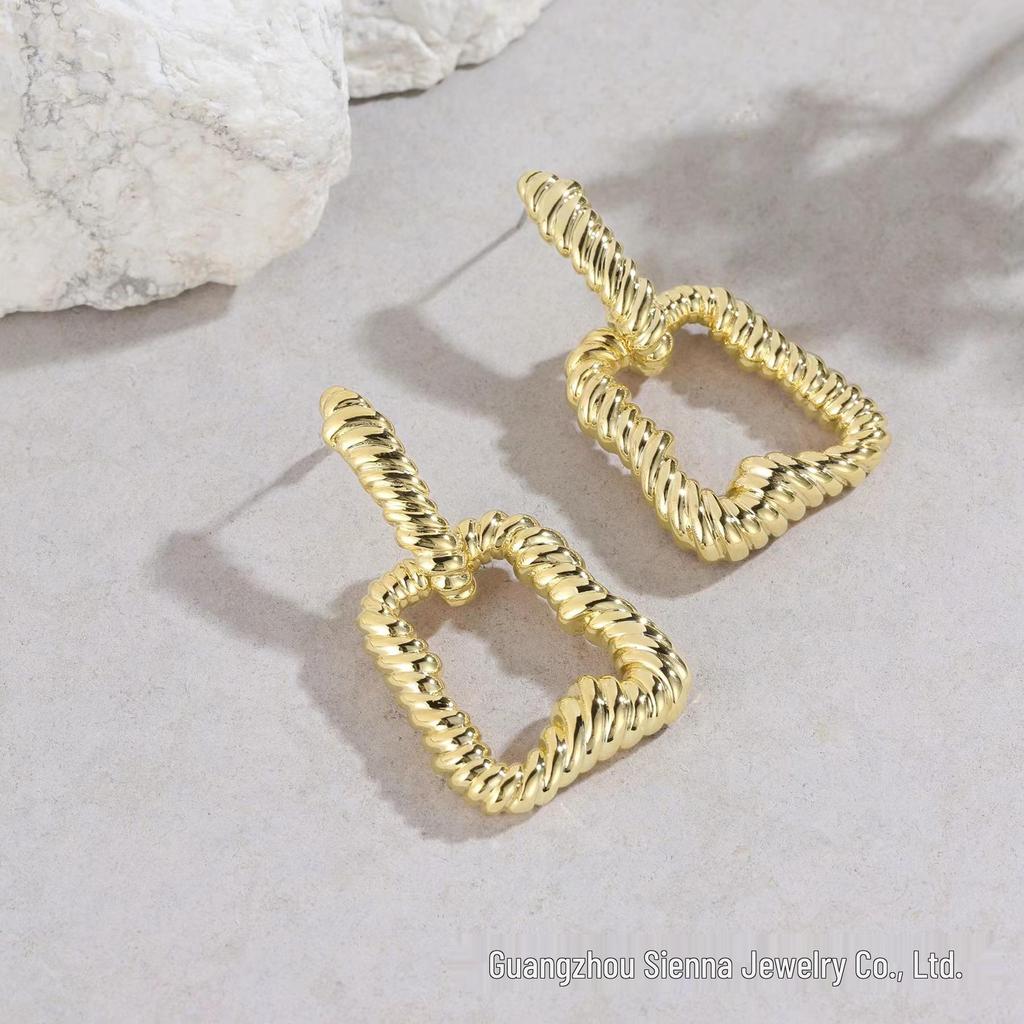 Greek Designer 18K Gold-Plated Copper Square Geometric Earrings - Elegant, Unique Retro Fashion for Europe & America.