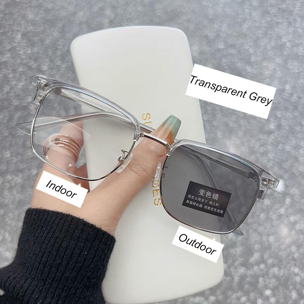 Photochromic Anti Radiation Blue Light Eyeglasses Square Metal Frame Computer Glasses For Women Men Replaceable Lens
