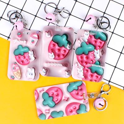 3D Strawberry Bell Card Holder: Student/Work ID Cover with Keychain