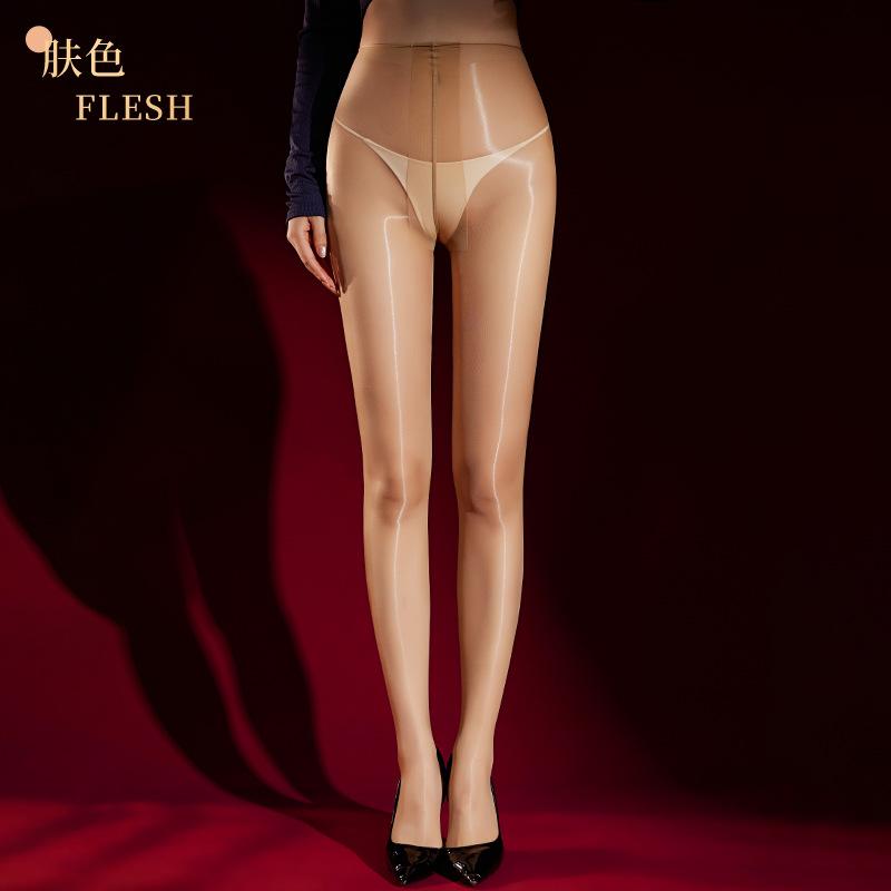 Plus Size 480 Needle Shiny T-Crotch Sexy Stockings Silky Smooth Glossy Open Crotch Pantyhose Ultra-Thin Black Stockings