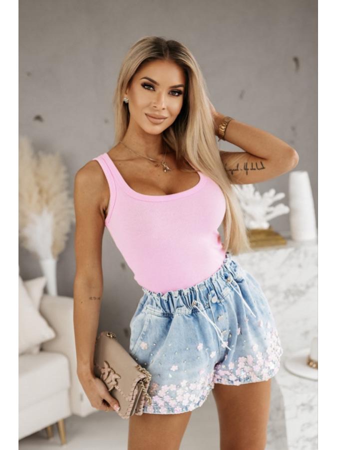 Handmade Beaded Rhinestone Elastic Waist Denim Shorts for Women – European & American Summer Autumn Fashion