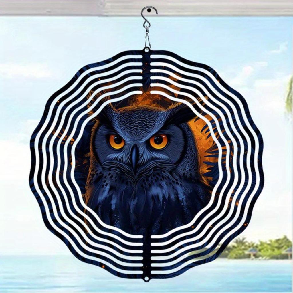 Nachtkönig-Eulen-Windspiel mit Mandala-Design, Metall, beruhigender Klang, Hängedekoration für Garten, Terrasse und Innenbereich, ganzjähriges Geschenk