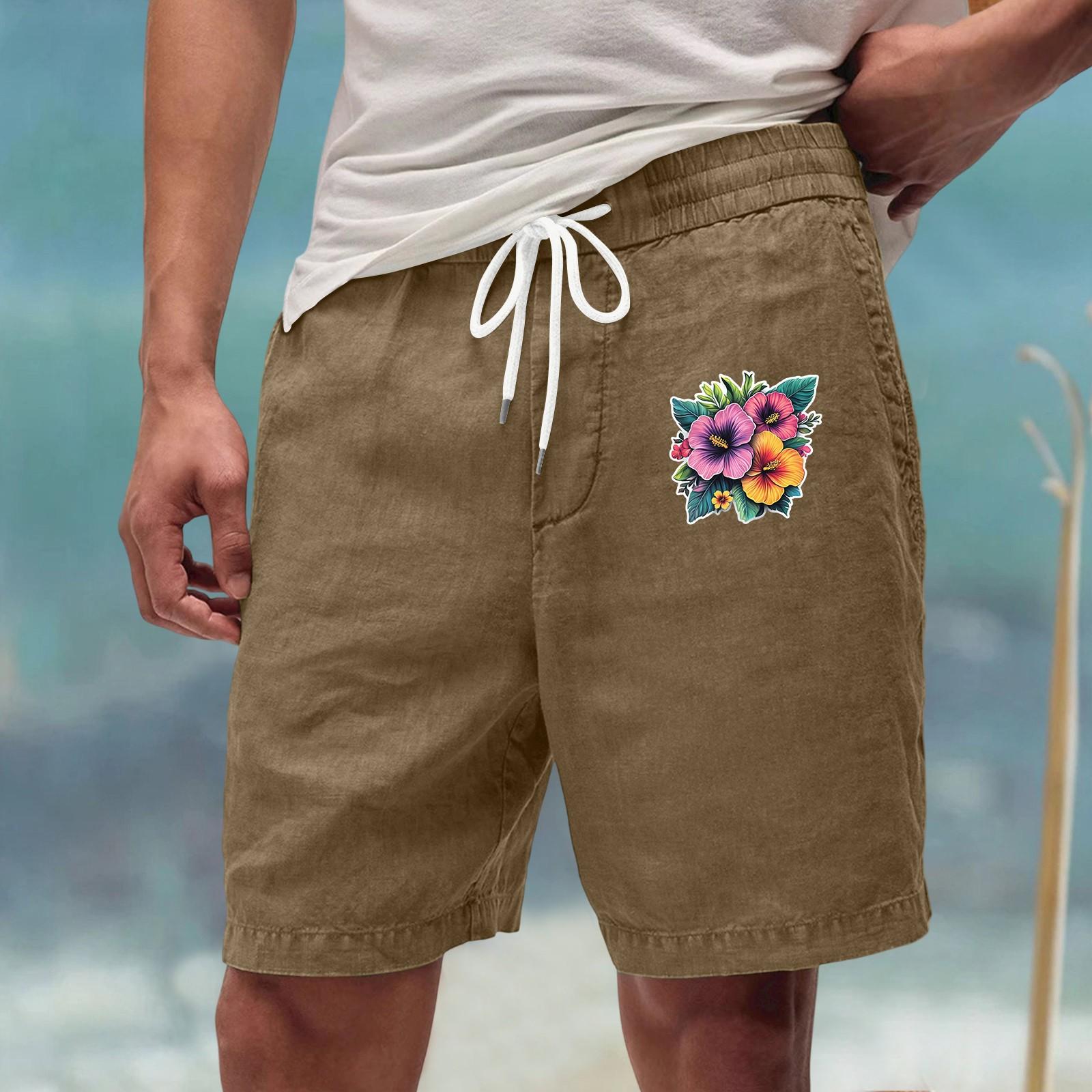 

Men’s Casual Drawstring Waist Shorts with Floral Print Loose Fit Lightweight Fabric for Daily Wear M хакі