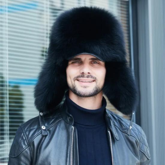 

Шапка-ушанка из лисьего меха мужская зимняя из енотового меха северо-восточная зимняя для среднего и пожилого возраста для тепла меховая из натуральной кожи мужская 59cm-61cm чёрный