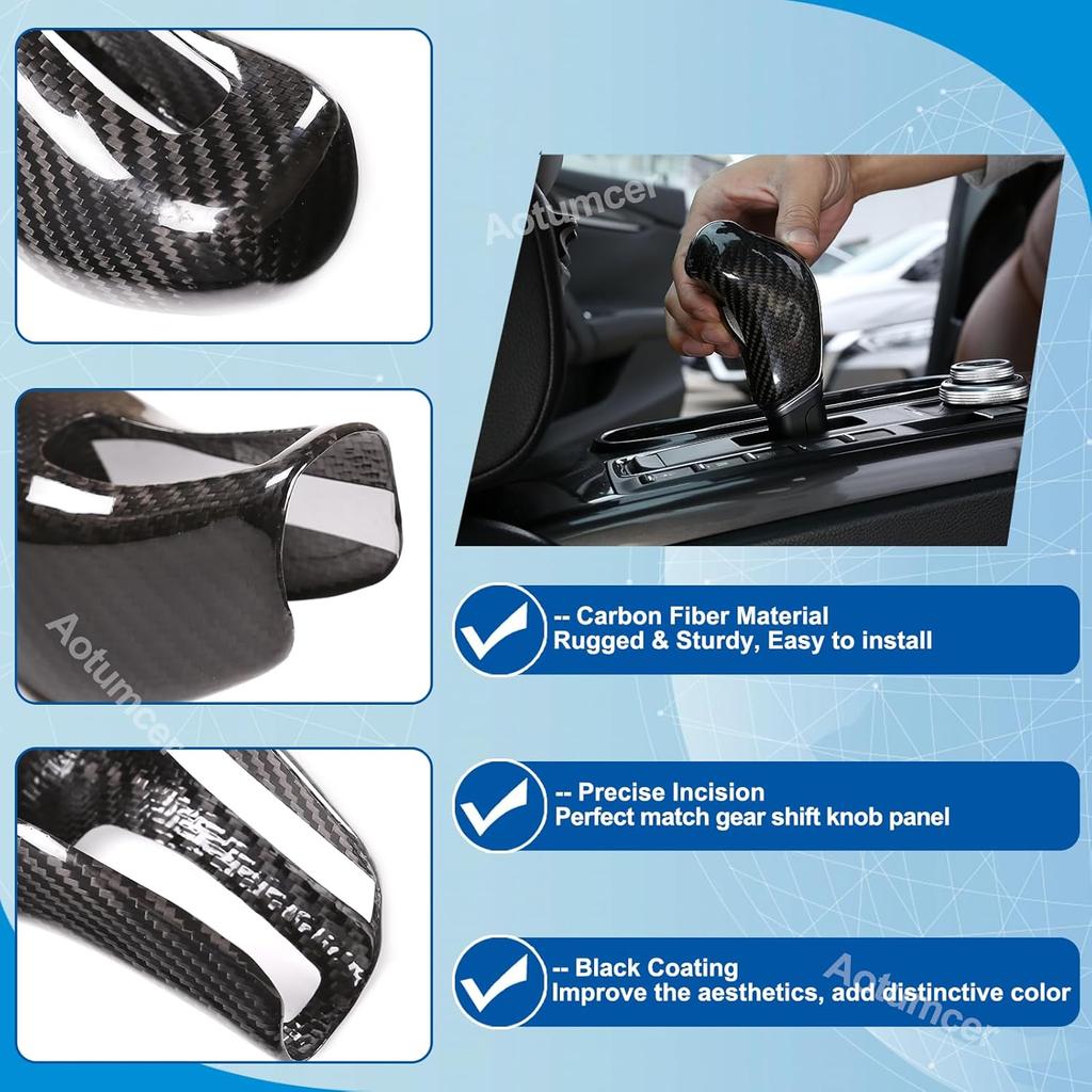 Real Carbon Fiber Car Gear Shift Knob Cover Compatible with Maser@ti Ghibli/Quattroporte/Levante 2013-2018 Center Console Gear Knob Trim Cover