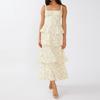 Summer European and American Women's Clothing, Fashionable and Sweet Printed Slim-fit Suspender Ruffle Edge Holiday Dress