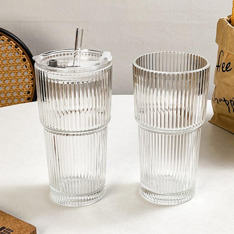 Stripe Glass Drinkware Cold Coffee Cups Transparent Latte Coffee Glass Iced Water Bottle Wine Cocktail Glass Cups Kitchen Gifts