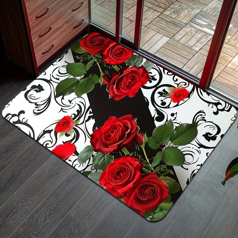 1 szt. antyzmęczeniowe dywaniki kuchenne, czerwony kwiat róży, wodoodporny, antypoślizgowy, gruby, wyściełany dywanik kuchenny, wytrzymały, wygodny, stojący dywanik kuchenny