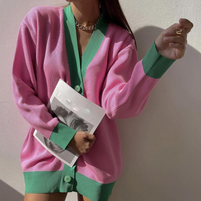 Hirsionsan Vår Høst Patchwork Strikkede Cardigans Kvinner Nye Single Breasted Vintage Korean Gensere Dame Trendy Yttertøy Klær