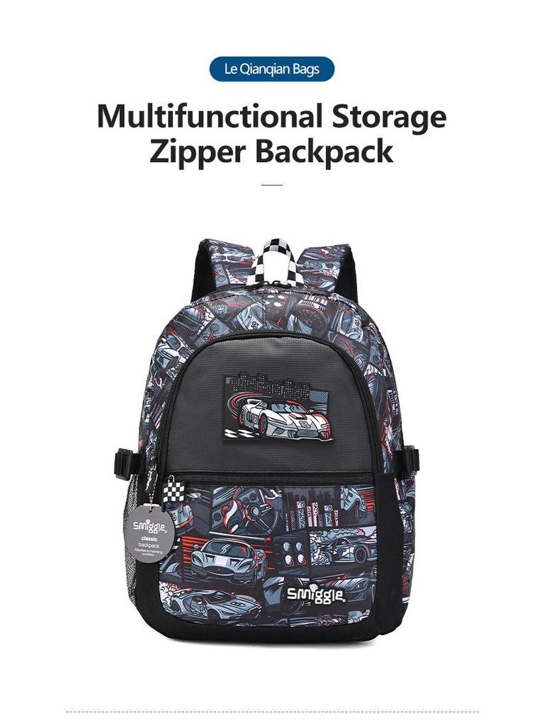 Australia Smiggle Sports Car Backpack: Spine Protection, Load Reduction, Large Capacity for Grades 4-6 Elementary Students.