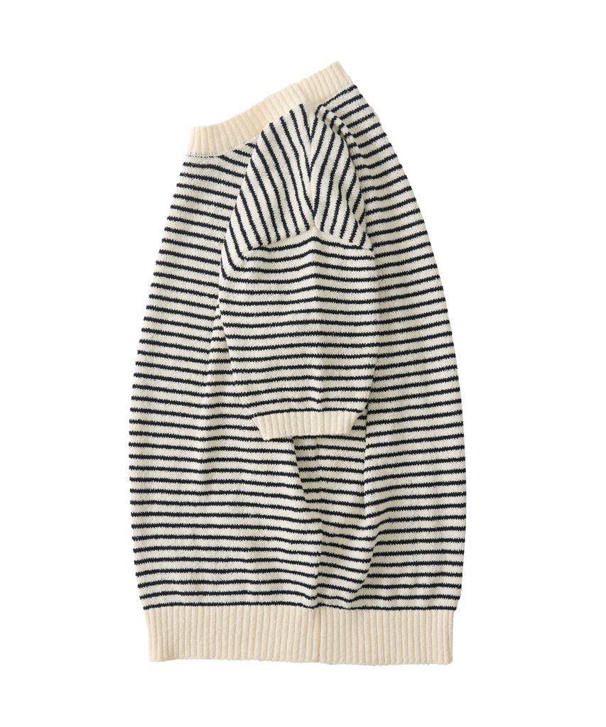 ANALOG MOOD Marine Stripe Round Short Sleeve Knit (Ivory)