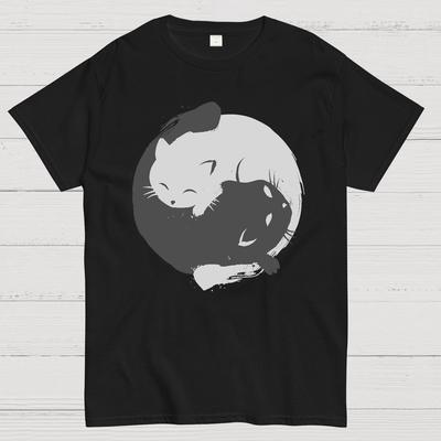 Yin-yang Cat Unisex 100% Cotton Summer Casual Cool Loose T-Shirt