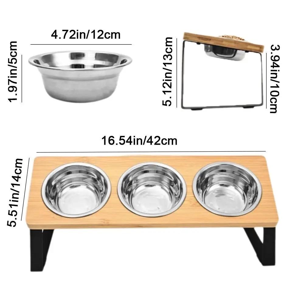 Elevated Cat Bowls 15° Tilted Raised Pet Feeder with 3 Stainless Steel Bowls Food Water Feeding Station for Cats & Small Dogs
