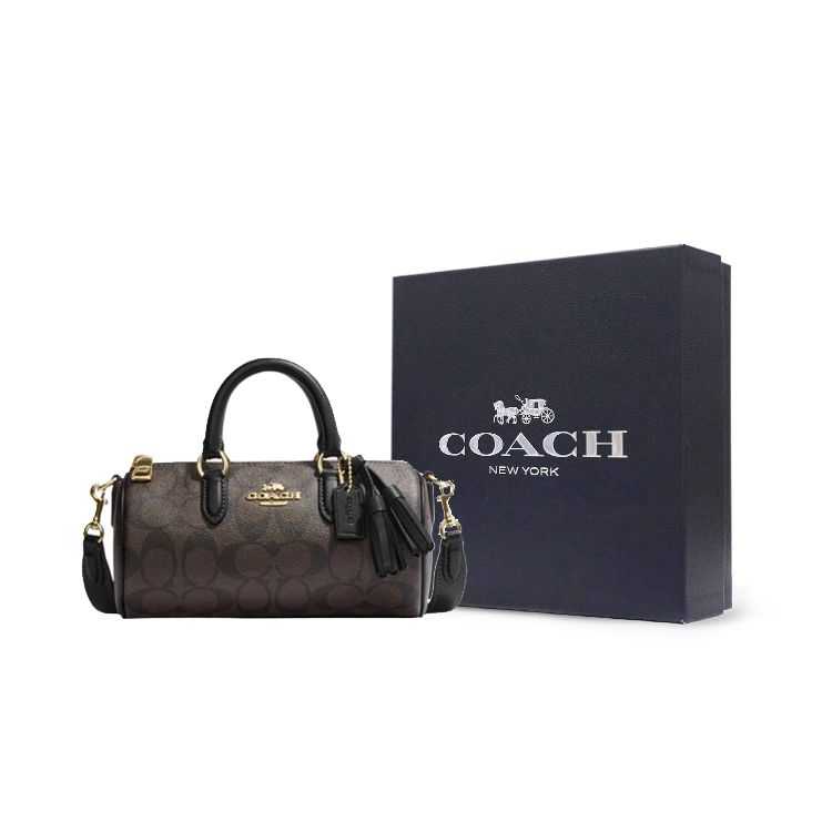 Coach Lacey 19 Classic Monogram Zip Closure PVC Shoulder Crossbody Tote Bag Small Women Handbags Brown Black CK689-IMAA8