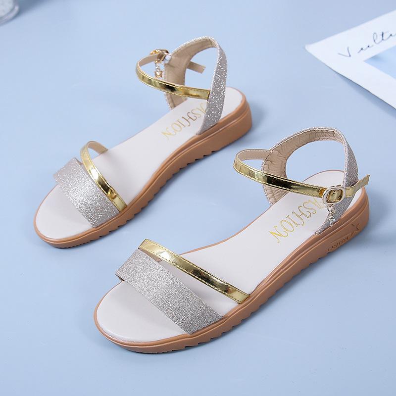 Moteriški žemakulniai plokščiapadžiai vienspalviai atviri, neslystantys laisvalaikio sandalai