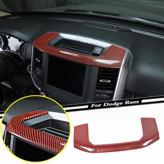 Red Carbon Console Storage Box Panel Trim Accessories For Dodge RAM 1500 19-2024