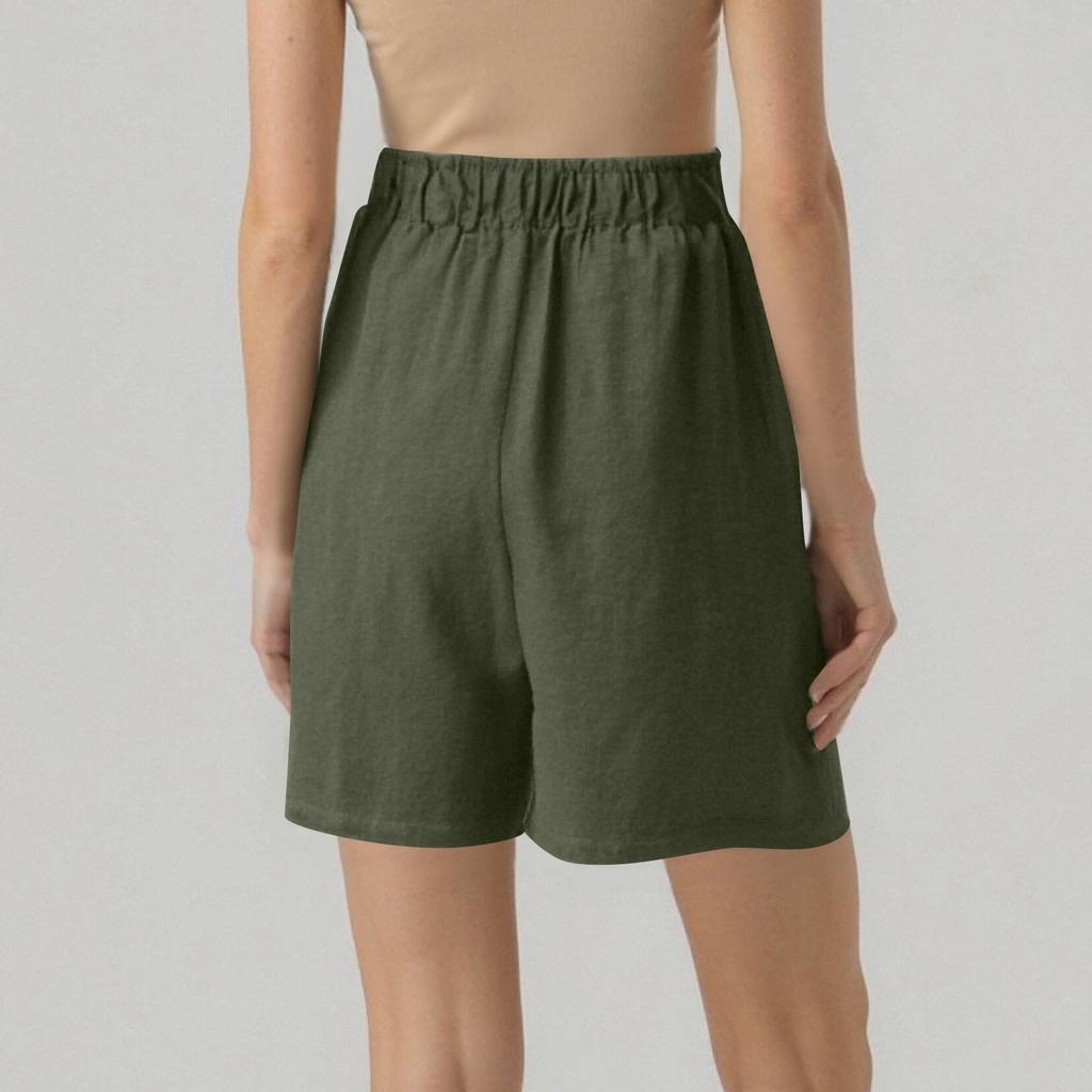 Women's Fashion Color Casual Drawstring Elastic-waisted Beach Pants Everyday Home Shorts With Pocket Pants
